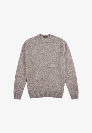 Maglione lavorato a maglia in una melange grigio-marrone. Collo girocollo, maniche lunghe con polsini e orlo a costine. Tessuto testurizzato con una finitura morbida.