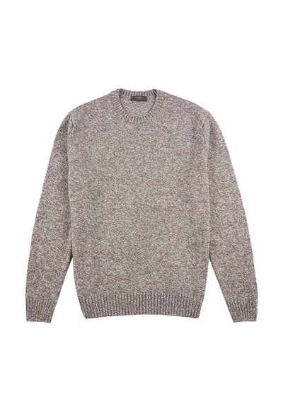 Pull en maille dans un mélange gris-brun. Col rond, manches longues avec poignets et ourlet en côte. Tissu texturé avec une finition douce.