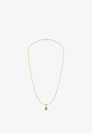 Zelta tonēta kaklarota ar smalku ķēdīti un ūdens piliens formas piekariņu. Piekariņā ir iestādīts caurspīdīgs dārgakmens tā pamatnē.