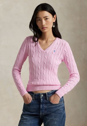 Polo Ralph Lauren CABLE-KNIT COTTON V-NECK SWEATER - Trui - carmel pink