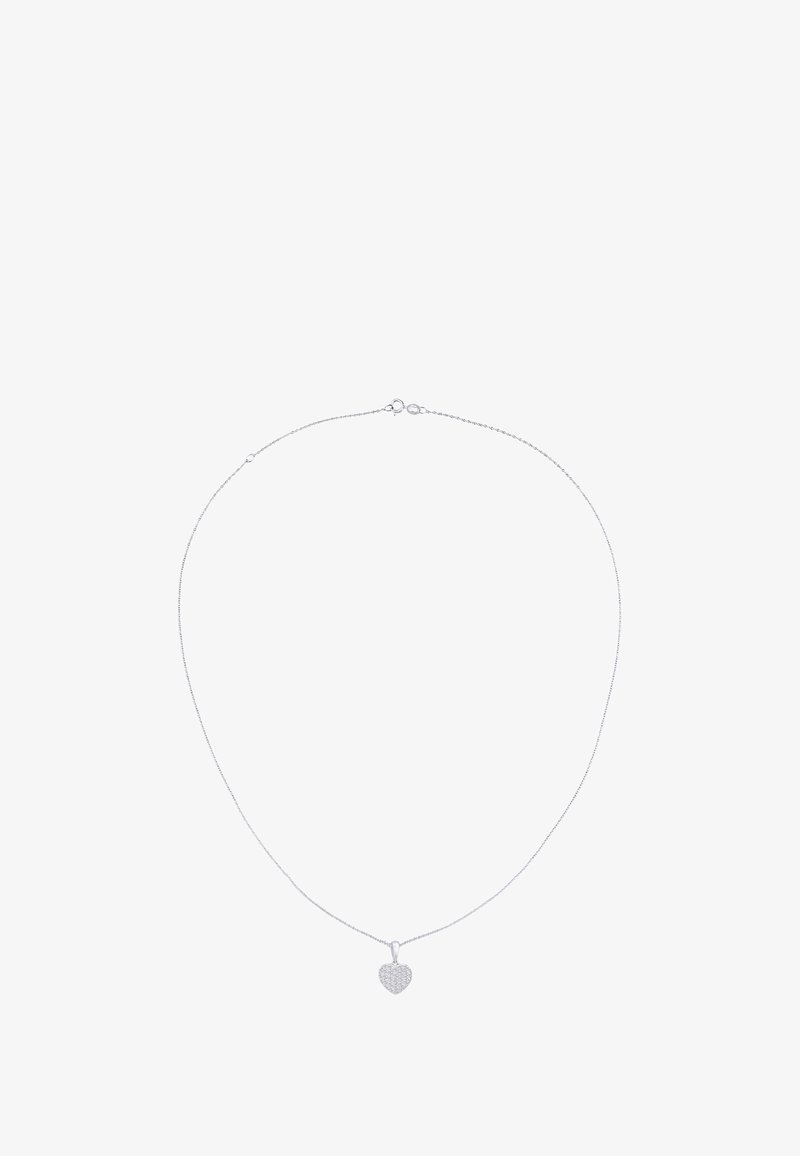 Collana d'argento con una fine catena e un pendente a forma di cuore con un motivo testurizzato. La chiusura è un semplice design a molla.