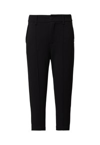 Zwarte tapering broek van een soepele, rekbare stof met een knoopsluiting, zijzakken en een nette, stijlvolle uitstraling.