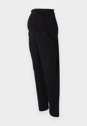Pantaloni maternità neri con una vita alta e elastica, tasche laterali e gambe affusolate. Realizzati in tessuto morbido e comodo.