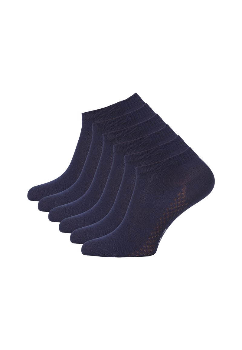 Calze alla caviglia blu navy, confezione da 5, realizzate in misto cotone. Presentano bordi a coste, texture liscia e piccoli fori decorativi vicino al tallone.