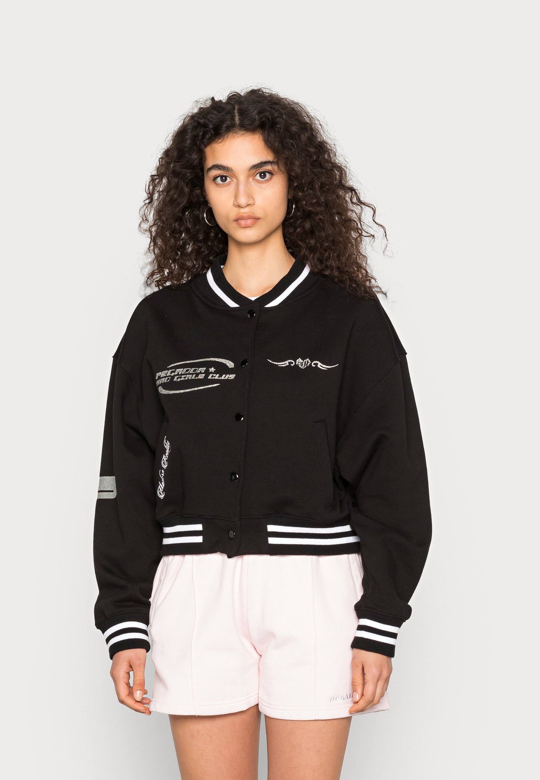Pegador Largo Glitter Cropped Varsity Jacket Bomber Jacket, Women's, Size: XS, Black