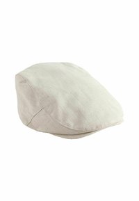 Beige vászonlapos sapka lekerekített koronával és varrott szélekkel. A sima textúra és a minimalista dizájn laza megjelenést kölcsönöz.