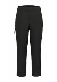Zwarte cropped broeken van zacht, lichtgewicht stof. Voorzien van een elastische tailleband en een ritszak aan de zijkant voor veilige opslag.