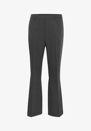 Grå skræddersyede bukser med lige ben, flad front og subtil tekstur. Har bælteholdere og sidelommer.