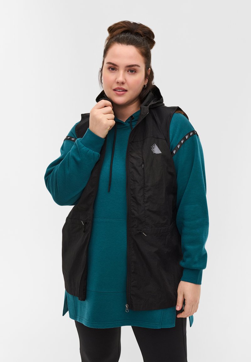 Damen Leichte Jacken | Active by Zizzi WITH ADJUSTABLE WAIST Weste black/schwarz - CS53114 Damen Leichte Jacken | Active by Zizzi WITH ADJUSTABLE WAIST Weste black/schwarz - CS53114