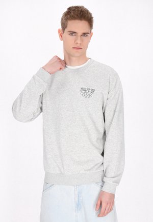 Hellgrau Sweatshirt aus Baumwollmischung, mit langen Ärmeln, Rundhalsausschnitt, gerippten Bündchen und einem bedruckten Design auf der Brust.