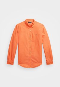 Långärmad, knäppbar skjorta i klarorange bomull med button-down-krage och broderad logotyp på bröstet. Rät fåll och ärmar med manschetter.