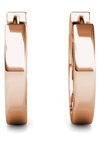 Roze gouden creolen met een gepolijste afwerking, met een platte vorm en rechthoekig design. Gladde textuur, lichte metaal.