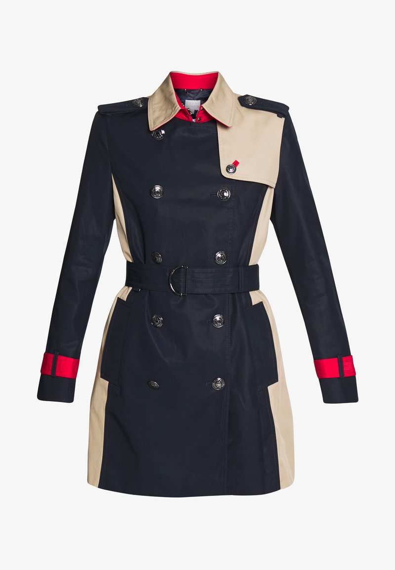 Tommy Hilfiger Icon Colourblock Trenchcoat Dark Blue Tan Red Dunkelblau Zalando De