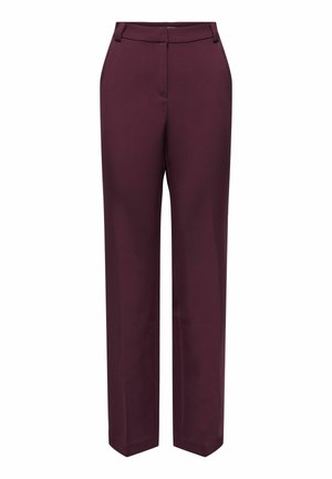 Pantalon droit en bordeaux foncé avec passants de ceinture et poches latérales, conçu pour une coupe ajustée.