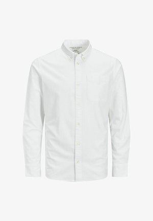 Witte lange mouwen overhemd met knopen, gemaakt van katoen, met een klassieke kraag, een voorzak en knoopsluiting. Glad textuur.