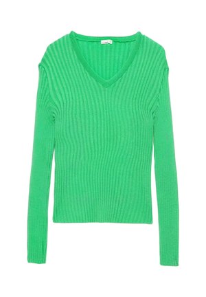 PULL&BEAR, RIBBED V-NECK - JUMPER - Pullover - green