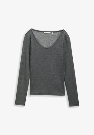 Długie rękawy w kolorze ciemnoszarym, wykonane z teksturowanej, prążkowanej tkaniny. Posiada szeroki dekolt w kształcie łódki oraz dopasowany krój.