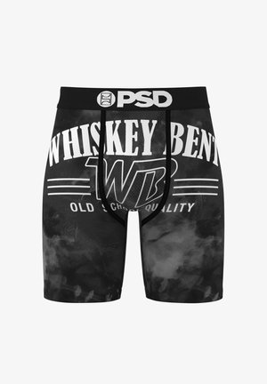 Schwarze Boxershorts mit weißem „WHISKEY BENT“- und „WB Old School Quality“-Schriftzug sowie einem schwarzen Bund mit weißem PSD-Logo.