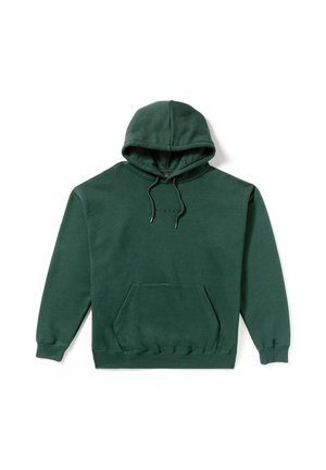 Sweatshirt capuz verde escuro com bolso frontal tipo canguru, cordões e punhos canelados. Feito de um suave tecido misto de algodão.