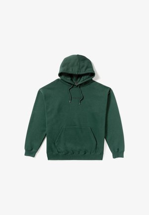 Tmavě zelená mikina s kapucí, s přední klokankou, šňůrkami a žebrovanými manžetami. Vyrobena z měkké bavlněné směsi.
