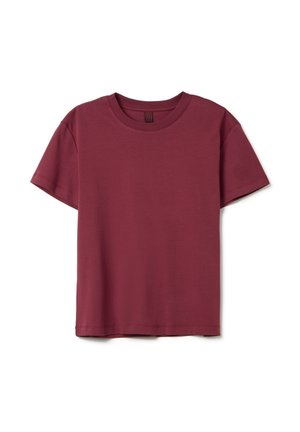 T-shirt in cotone bordeaux con maniche corte, scollo rotondo e vestibilità rilassata. Tessuto morbido, senza motivi o accentuazioni visibili.