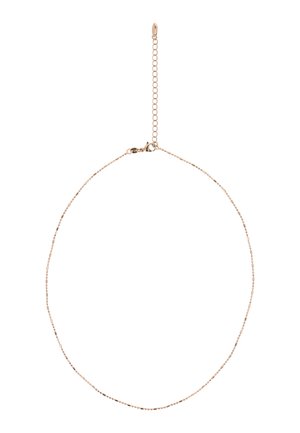 Finom aranylánc kis lekerekített gyöngyökkel és homárkapoccsal, állítható hosszabbító lánccal.