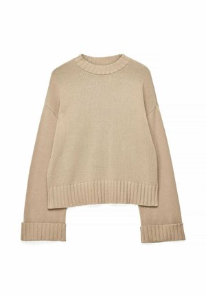 NA-KD, FOLDED SLEEVE KNITTED SWEATER - Svetrík - soft beige