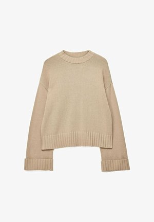 NA-KD, FOLDED SLEEVE KNITTED SWEATER - Svetrík - soft beige