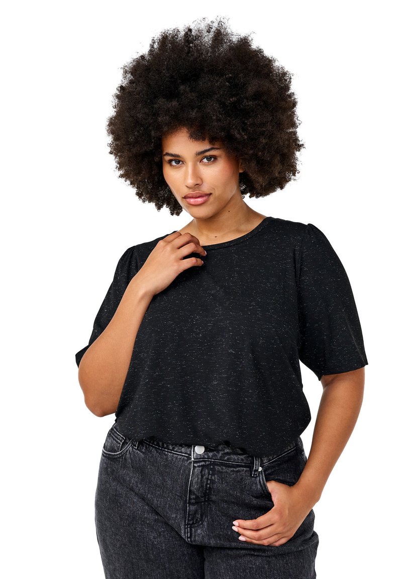 Zizzi Osnovna majica kratkih rukava - black sliver lurex