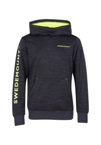 Felpa con cappuccio grigia scura a maniche lunghe, con tasca a marsupio e un vivace accento giallo sul cappuccio e sul logo. Presenta un tessuto testurizzato e polsini a costine.