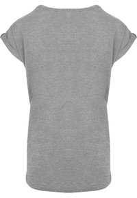 Gray short-sleeve T-shirt made of soft cotton. Features a relaxed fit, round neckline, and rolled sleeves. Smooth texture with no visible patterns.