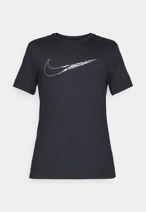 T-shirt noir Nike en coton lisse, avec un logo swoosh blanc, col rond et manches courtes. Style simple et décontracté.