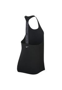 Débardeur de sport noir avec design racerback, avec logo Nike blanc à l'avant et texte "NIKE PRO" sur la sangle arrière.