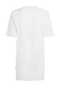 Bílý krátkosrstý T-shirt s uvolněným střihem. Vyrobeno z měkké tkaniny, má kulatý výstřih a malou visačku na boku.