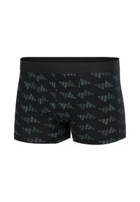 Svart boxershorts med geometriskt mönster i grå nyanser, tillverkade av ett mjukt material med en bekväm elastisk midjeband.