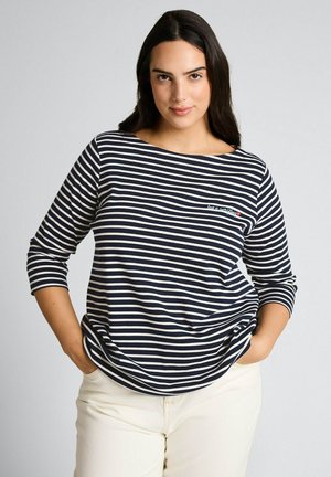 PLUS SIZE - MIT STREIFENMUSTER - Langarmshirt - navy blue/offwhite stripe