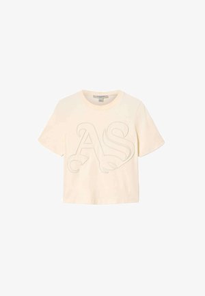 T-shirt à manches courtes de couleur crème en coton, avec un motif "AS" en relief sur le devant, coupe décontractée et col rond.