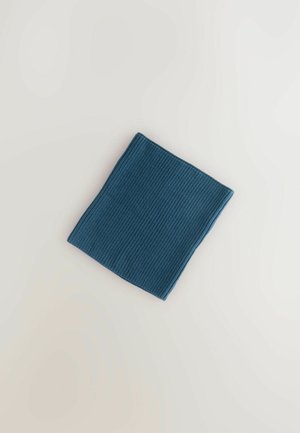 Texturiertes, geripptes, rechteckiges Stoffquadrat in tiefem Tintenblau, mit einer weichen, dehnbaren Textur, die für verschiedene Anwendungen geeignet ist.