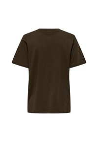 T-shirt corto a maniche corte di colore verde scuro, realizzato in cotone, con scollatura rotonda e una trama liscia e uniforme senza motivi o dettagli visibili.