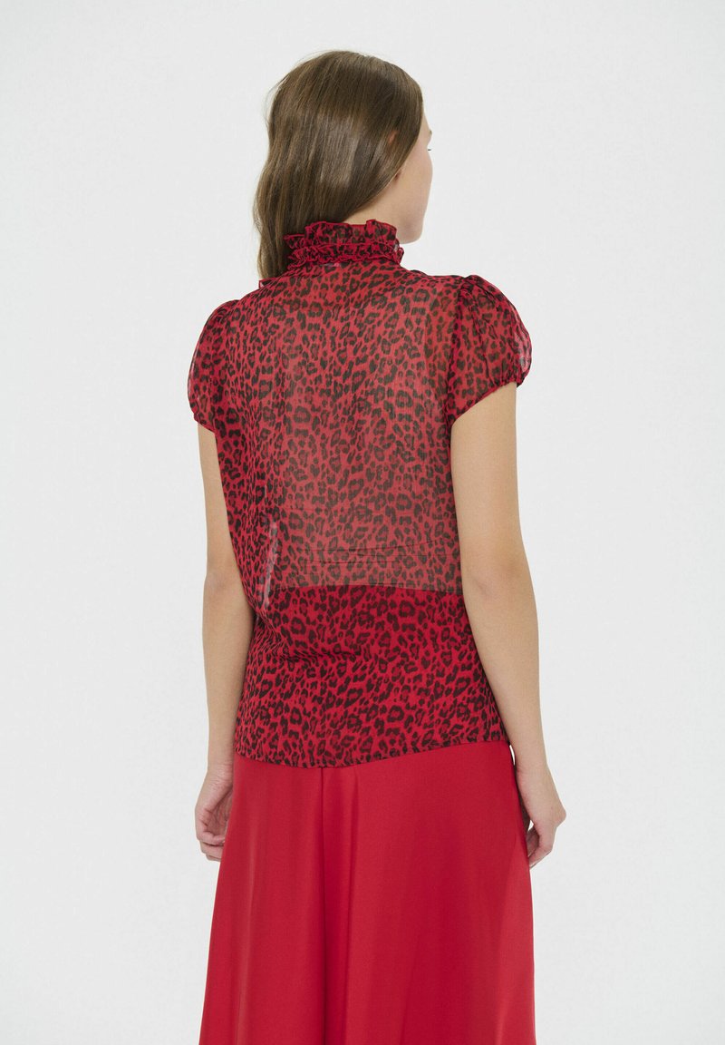 Shirt Camicia Rossa Leopardata Blusa Elegante Con Stampa