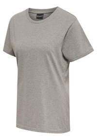 T-shirt uni gris clair à manches courtes avec col rond, présenté sur un fond blanc.