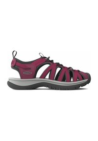 Sport sandals in dark pink and black, featuring a lightweight design, open-toe, adjustable straps, textured outsole, and a cushioned midsole.