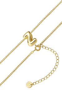 Zelta pārklājuma kaklarota ar viļņota "Z" piekariņu uz smalkas ķēdītes, aprīkota ar omāra sprādzi un regulējamu ķēdes posmu garuma maiņai.