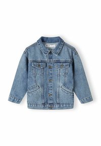 Veste en denim bleu clair, dotée d'un col classique, d'une fermeture à boutons, de deux poches poitrine et de poches latérales. Comprend des détails brodés.