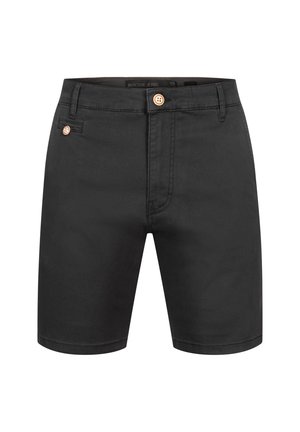 Pantalones cortos negros de algodón con una textura suave, que cuentan con un botón frontal, cremallera y bolsillos laterales. Diseño simple y funcional.