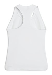 Λευκή αθλητική φανέλα με σχέδιο racerback, λείο ύφασμα και ραμμένες λεπτομέρειες στο τελείωμα. Χωρίς σχέδια ή επιπλέον διακοσμητικά στοιχεία.