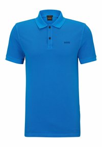 Bl�å polo skjorta av strukturerad bomull med tre-knappsstängning, ribbat krage och broderad logotyp på bröstet.