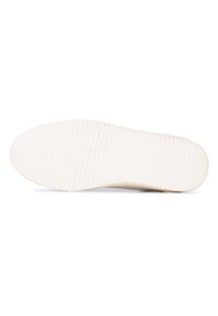 Sole in gomma bianca con scanalature orizzontali, punta arrotondata e superficie liscia. Bordo leggermente texturizzato per una migliore aderenza e trazione.