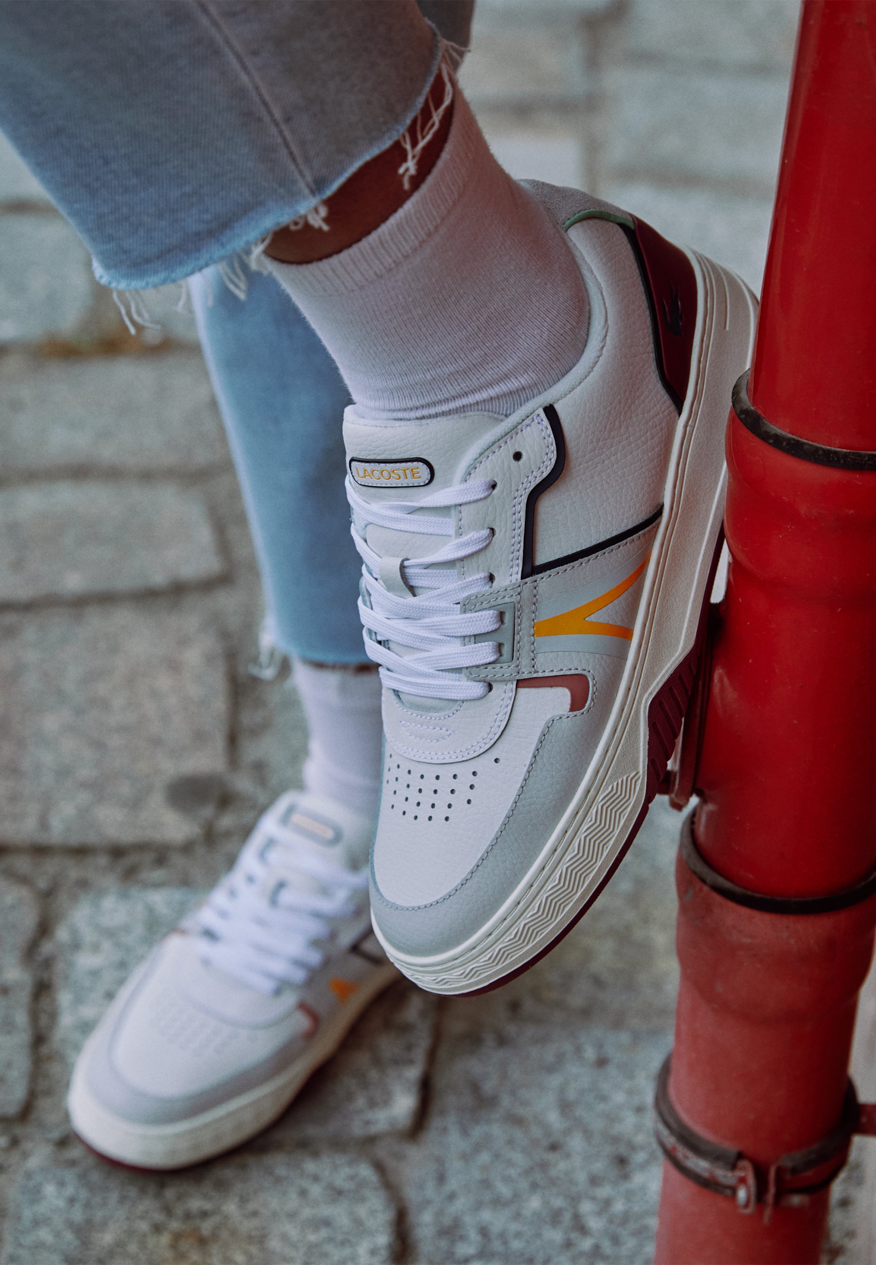 burgundy lacoste trainers