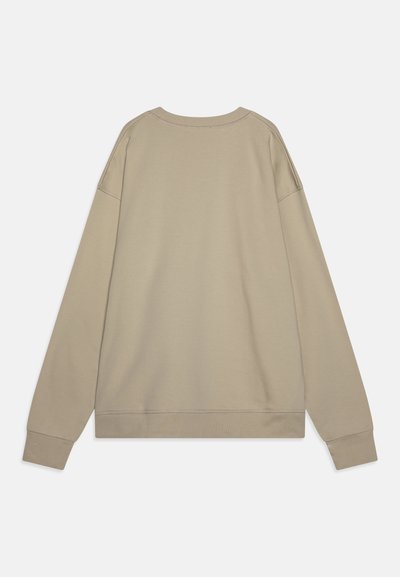 Beige sweatshirt med rund hals, lange ermer og raglan-skuldrer. Laget av mykt stoff med en jevn tekstur og ribbede mansjetter.